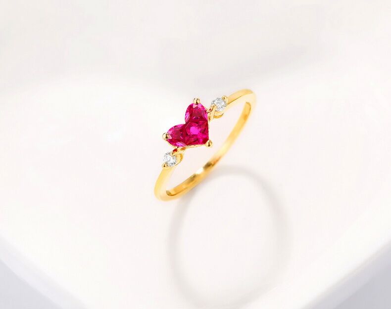 Ladies Classical Heart Shaped Red Corundum Ring with 14k Yellow Gold